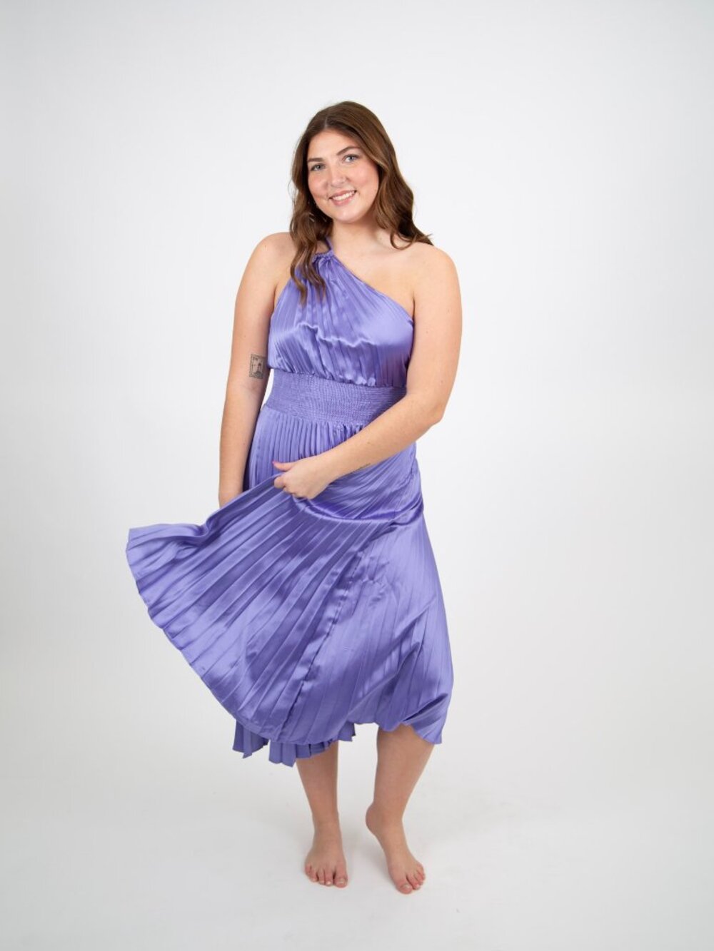 Pleated One Shoulder Midi Dress | Lavender